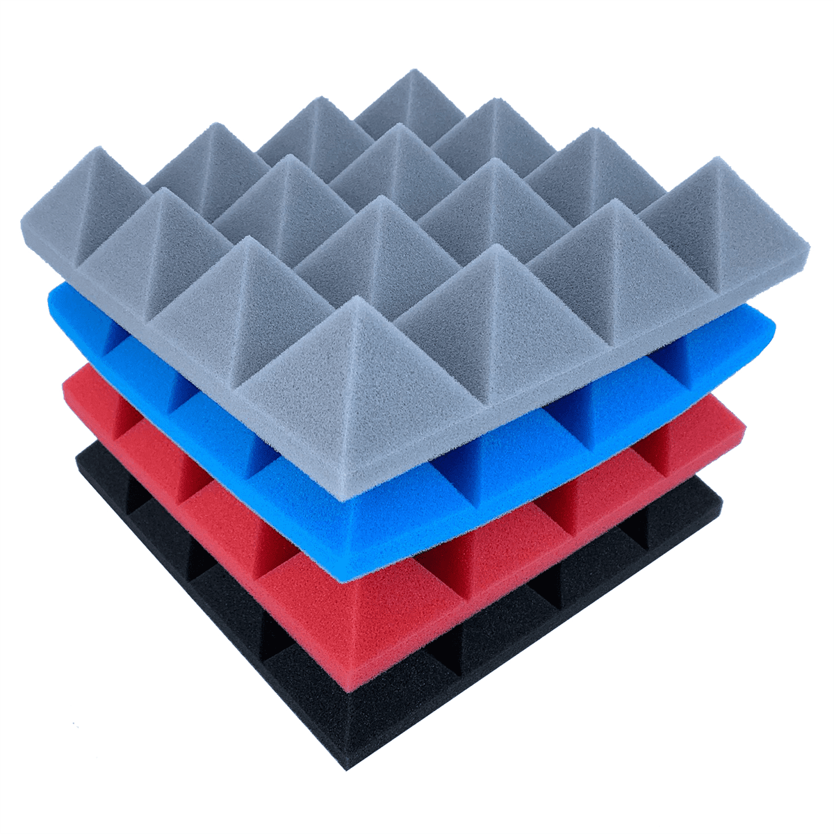 24Pcs 25X25X5Cm Studio Acoustic Soundproof Foam Pyramid Noise Insulation Sound Absorption Treatment Panels Black+Red