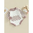 thumbnail image 3 of One opening Baby Crewneck Sweatshirt Romper Boy Girl Checkerboard Oversized Onesie Pullover Sweater Neutral Baby Clothes Fall, 3 of 8