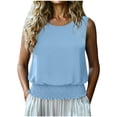 thumbnail image 2 of ClodeEU Women's Round Neck Sleeveless Blouson Tank Top,Casual Solid Color Summer Shirt with Elastic Waist Light Blue,Women's Plus S, 2 of 7