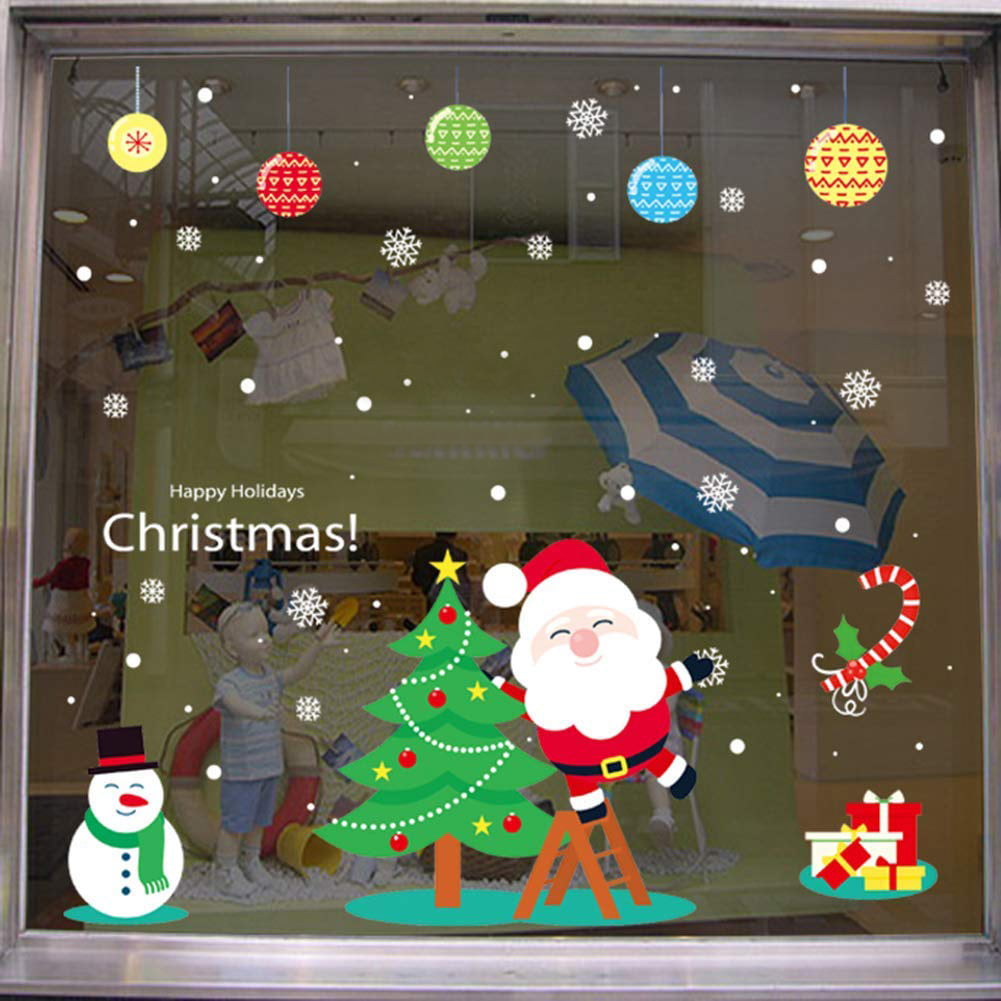 Merry Christmas Tree Snowflake Santa Claus Window Wall Stickers Shop Decor 