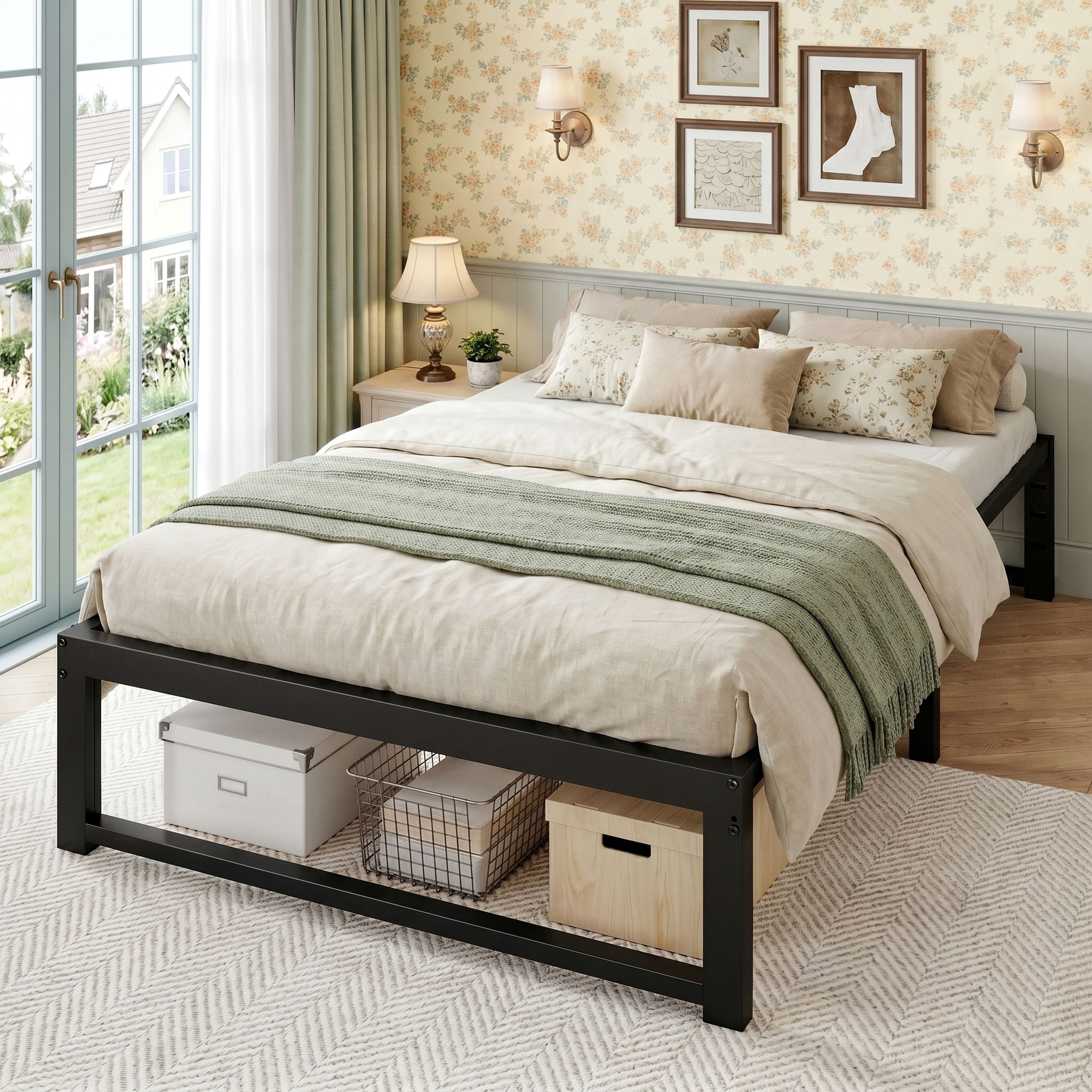 Einfach 14" Twin Bed Frame, Metal Platform Bed with Ample Under-Bed Storage Space, Upgraded Frame Structure, 3500 LBS Capacity, Black