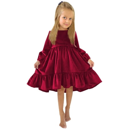 

Imported Dresses Christmas Dress for Girls 10-12 Kids Little Girls Daily Dress Autumn Long Sleeve Solid Irregular Princess Dress Ruffle Casual Party Dresses Outfits Clothes Christening Dress for Girl