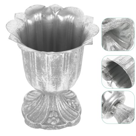 TEHAUX European Vintage Style Flower Pot Silver Iron 1Pcs 4.72X4.72X5.31in