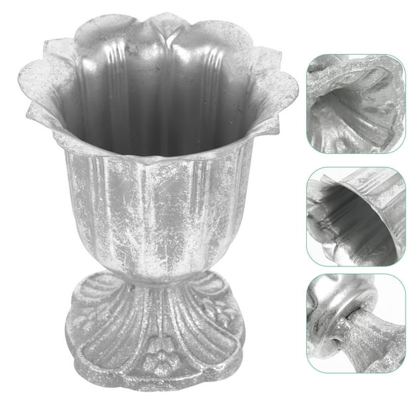 TEHAUX European Vintage Style Flower Pot Silver Iron 1Pcs 4.72X4.72X5.31in
