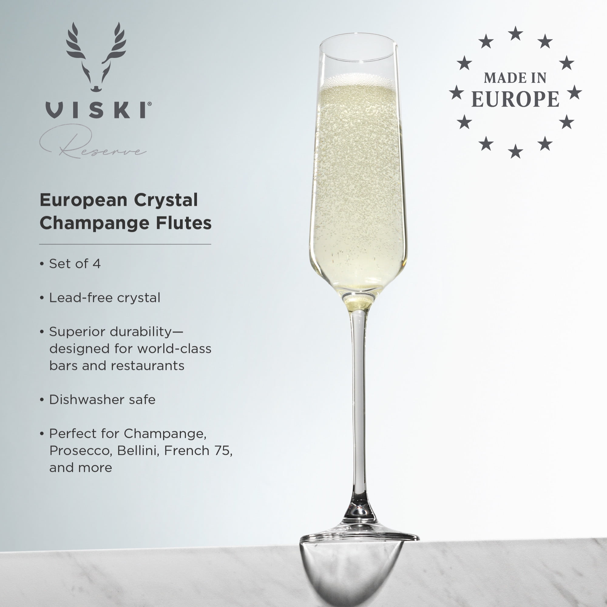 Viski Gold-Rimmed Crystal Champagne Flutes - Premium Crystal Clear