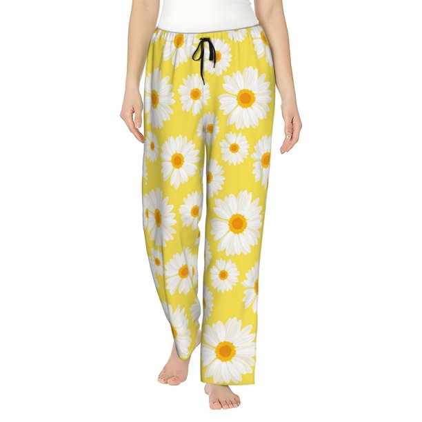 Fotbe Daisies Flowers Pantalones de Pijama para Mujer, Pantalones de Dormir, Pantalones Pj con Cordón y Bolsillos-Small