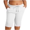 thumbnail image 5 of Women's Plus Size Imitation Linen Knee‑Length Shorts, Drawstring Elastic Waist Utility Pockets, Loose Sport Shorts for Beach Workout Daily | TruHer,White 3XL, 5 of 8