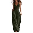 thumbnail image 2 of Inleife Women's Sleeveless V-Neck Button Down Jumpsuit with Pockets, Casual Loose Fit Wide Leg Long Romper, Solid Color Overall for Summer, 2 of 6