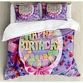 thumbnail image 1 of Birthday Duvet Cover Set Queen Size, Delicious Birthday Cake on a Table with Stars and Presents Party Yummy Dessert, Decorative 3 Piece Bedding Set with 2 Pillow Shams, Multicolor, by Ambesonne, 1 of 3