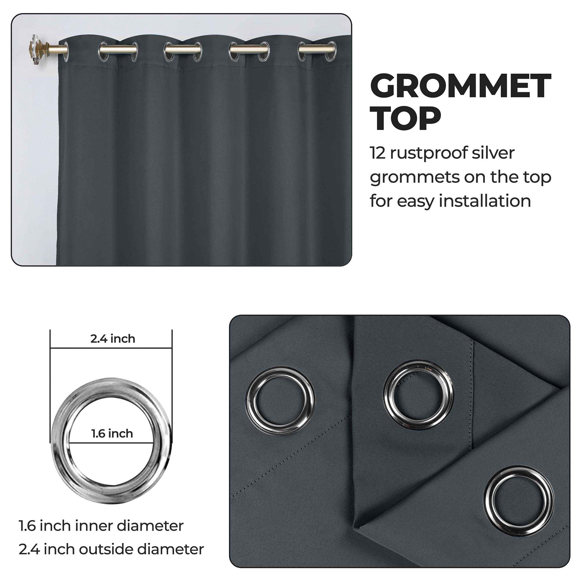 Superior Blackout Solid Light Filtering Grommet Curtain Panel Set, 70" x 96", Grey