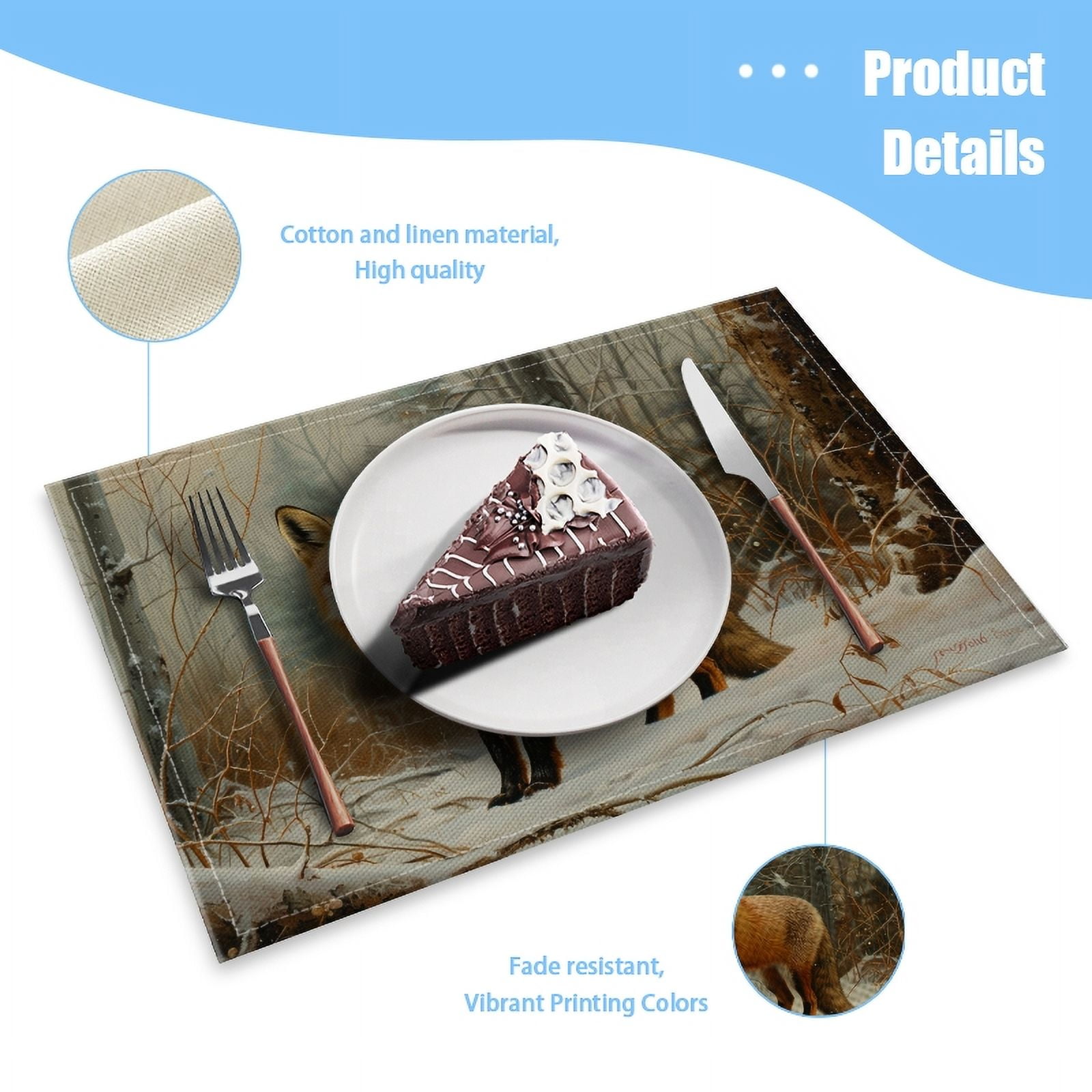 BaHomeck placemats Set of 4 Red Fox Standing In The Snow Surrounded By Dense Forest Foliage Cotton Linen rectangle Placemats for Kitchen Dining Table Indoor,Outdoor,18*12inch