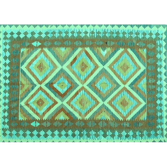 Ahgly Company Machine Washable Indoor Rectangle Abstract Turquoise Blue Contemporary Area Rugs, 5' x 7'