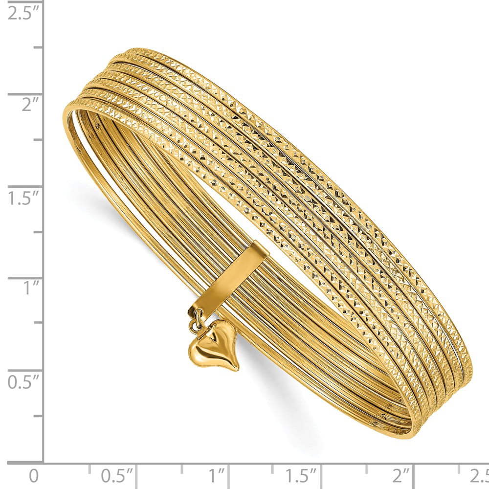 14K Yellow Gold 1 MM Textured Slip On 7 Day Bangles, 8.5