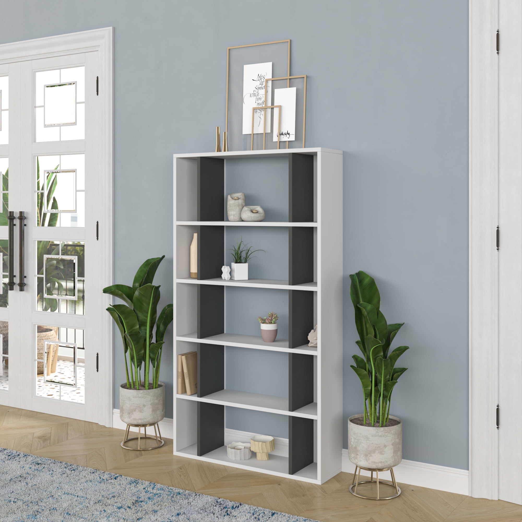 Ada Home Decor Sanborn Multiple Tier Open Shelf Modern Bookcase, Anthracite/White