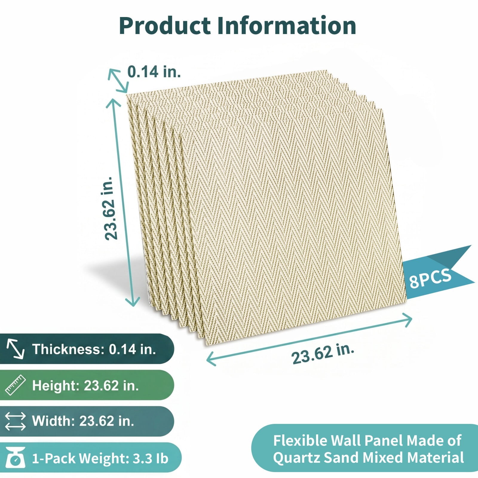 Easy4Home 8Pcs 24"x24" Flexible Stone Wall Panels 3D Faux Stone Woven Texture Decorative Wall Tiles for Interior and Exterior Wall, Beige