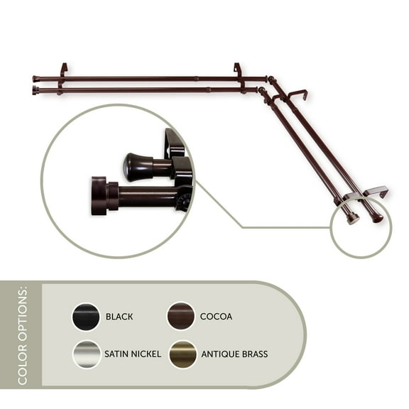 Thornhill Double Corner Window Curtain Rod 13/16 inch 28-48" - Cocoa