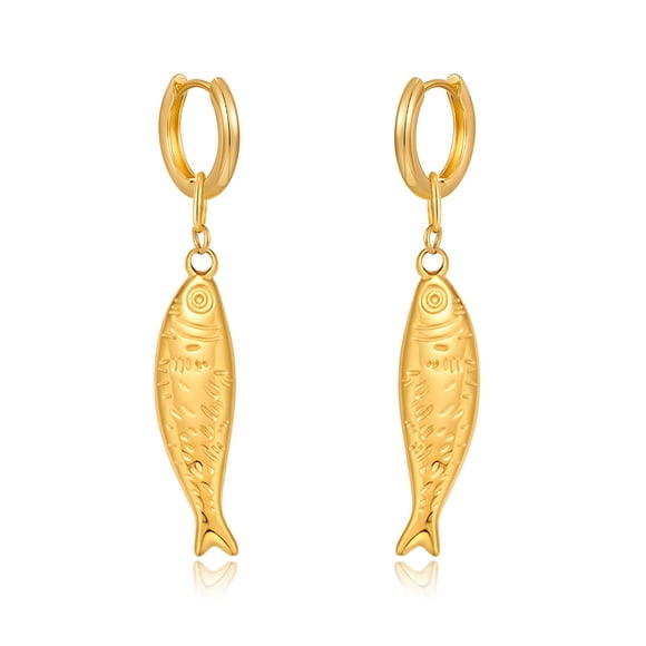 Aros MIJENITI con colgante de pez bañados en oro 14K