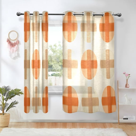 Yayeee Window Curtains Light Filtering 63"x42" Grommet Panel Pair Home Living Room Decor, Beige Geometric Pattern