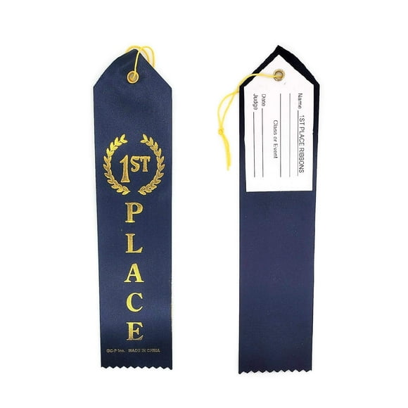 1st Place (Blue) Award Ribbons with a Card and String (24) pack