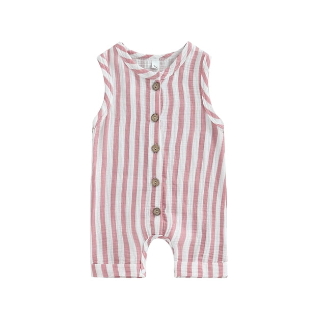 Kmbangi Combinaison Rayée pour Bébé Sans Manches Col Rond Été Vêtements pour Filles Garçons 0-24M