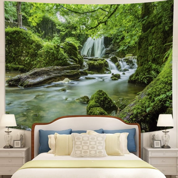 Dashan Forest Landscape Tapestry Wall Hanging,Green Creek Tapestries for Bedroom Living Room Dorm Decor,60"Wx50"L