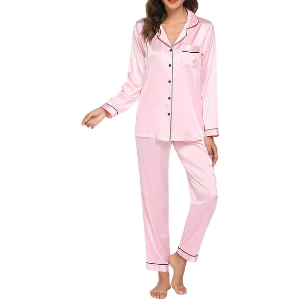 Women's Classic Pajamas Long Sleeve Button Down Sleepwear 2 Piece Pjs Set