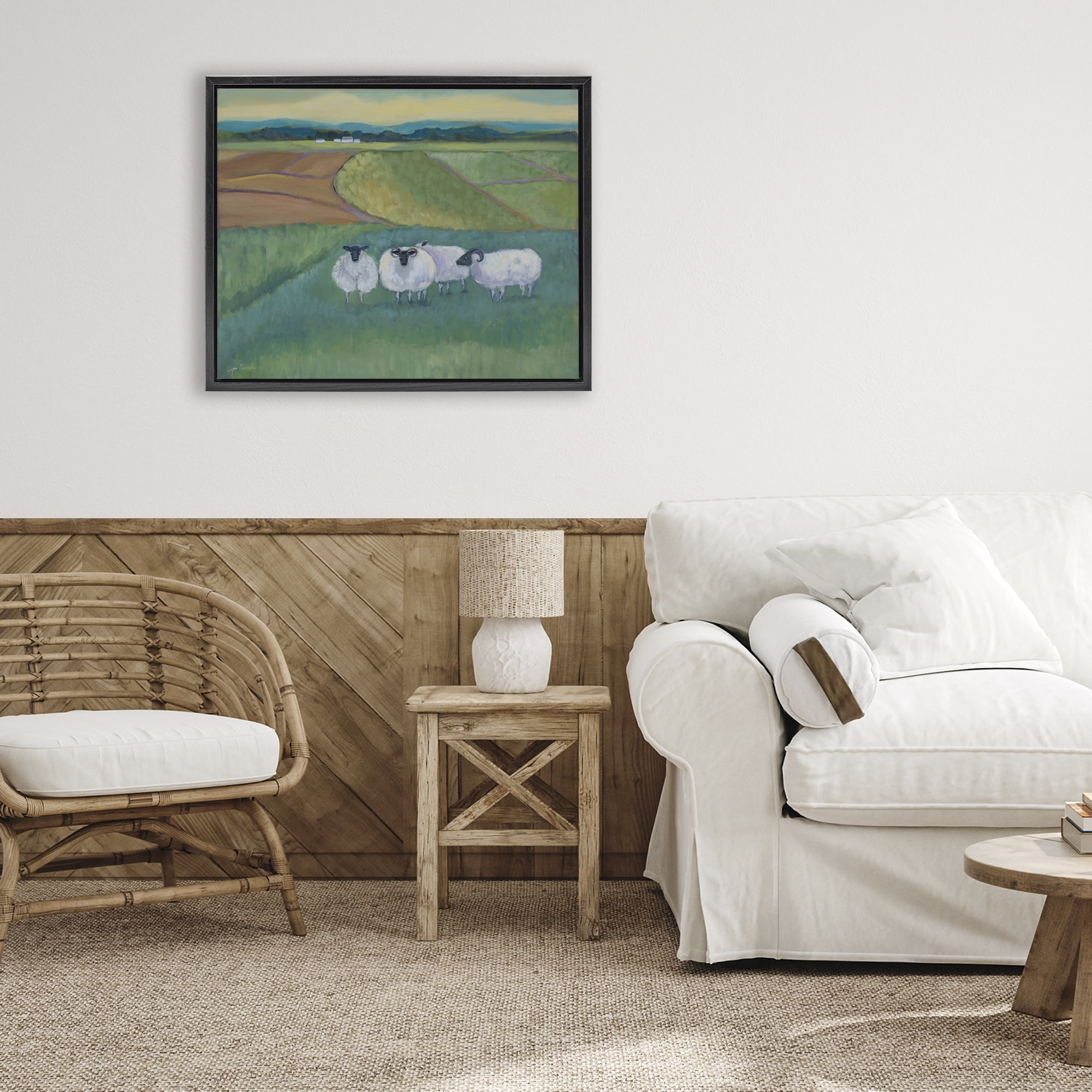 Stupell Industries Sheep Herd Meetup Black Framed Floater Canvas Wall Art, design by Lynn Ericson Fine Art