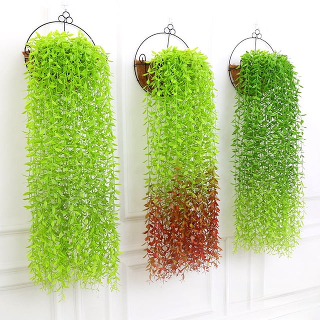 Plantas artificiales de enredadera de sauce - 5 piezas de enredaderas colgantes artificiales de 39 pulgadas, hojas de plástico verde claro para decoración de paredes y techos interiores
