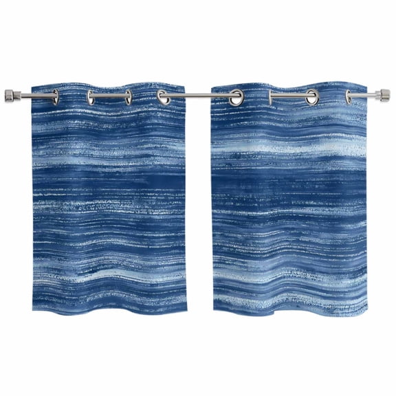 Navy Blue Kitchen Curtains Window Panels, Vintage Modern Abstract Art Ombre Insulated Window Treatment Curtain, Grommet Curtains for Bedroom/Living Room/Bathroom, 2 Piece 27.5"Wx39"L
