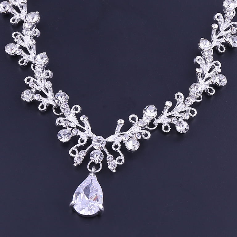 Bride Silver/Gold Necklace Earrings Crown Set Crystal Bridal  display picture 3