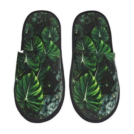 Balery Lush Foliage Green Plant Slient Indoor Furry Fleece Comfort House Shoes Soft Non-Slip Home Shoes Cotton slippers House Slippers-- Medium