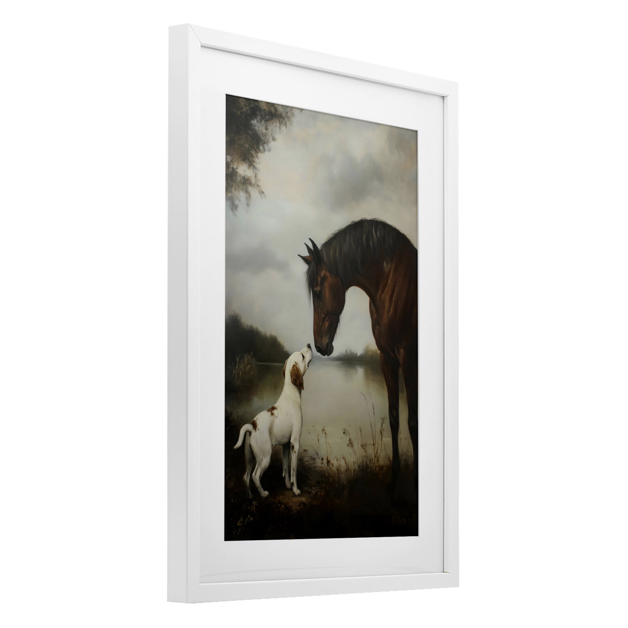 Stupell Industries Hound & Horse Companions White Framed Print Under Glass, design by Petal Prints Design