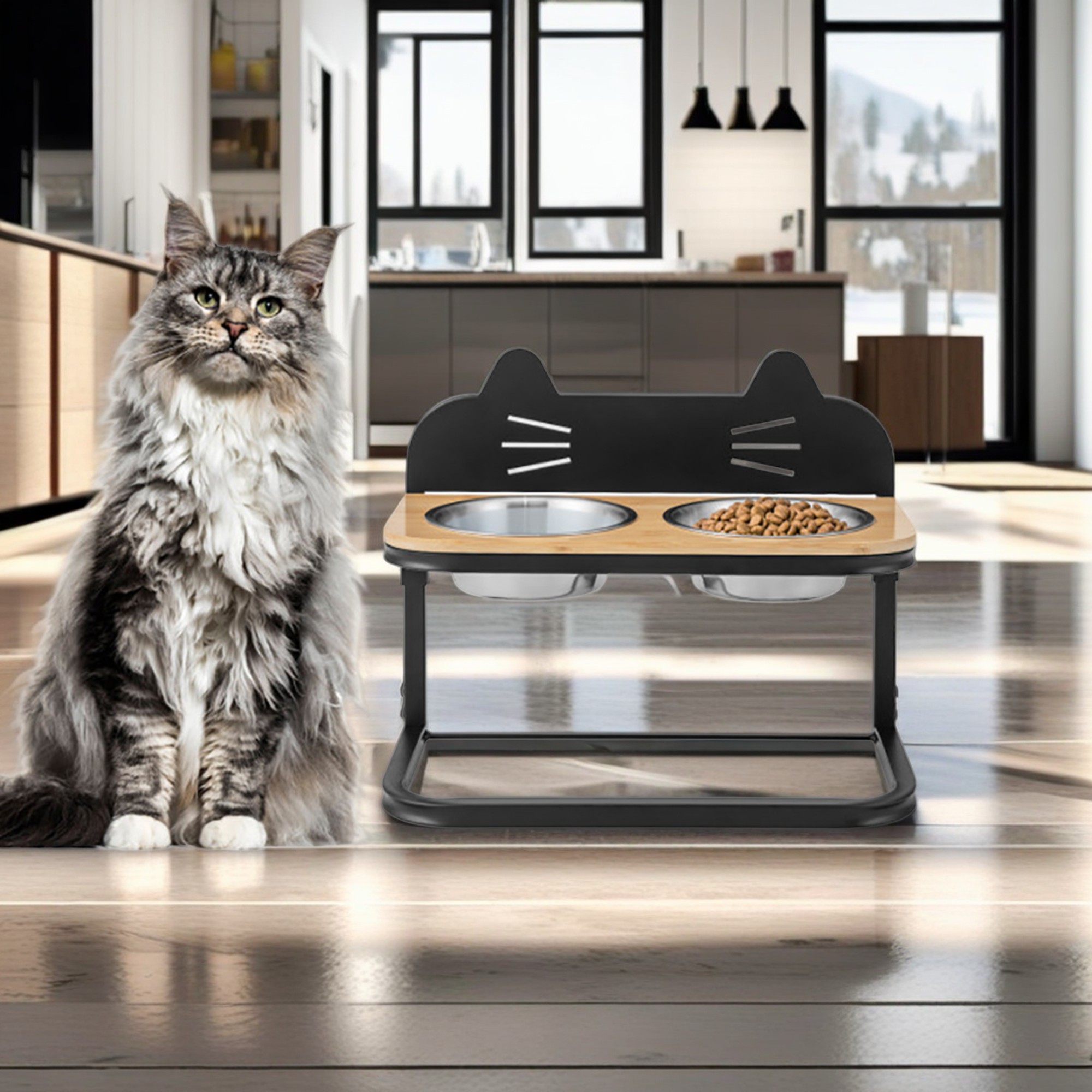 resenkos 8"-10" Elevated Pet Feeder with 2 Stainless Steel Dog Bowls for Feeding Small Medium Dogs Cats Puppies, Black