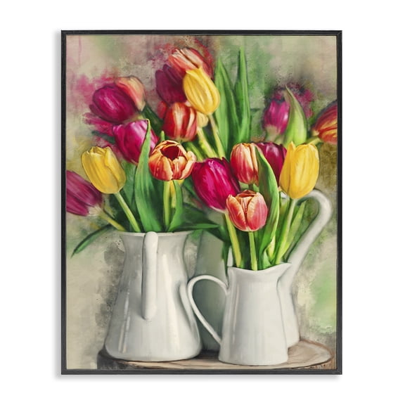 Stupell Industries Farmhouse Colorful Tulips in Pitchers Black Framed Giclee Art, 16 x 20, by Ziwei Li