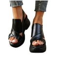 thumbnail image 6 of Womens Sandals Wedge Thick Sole Heel Sandals Open Toe Casual Versatile Solid Color Ankle Strap Women Footwear Comfortable Walking Beach Sandals for Women Black 6.5, 6 of 9