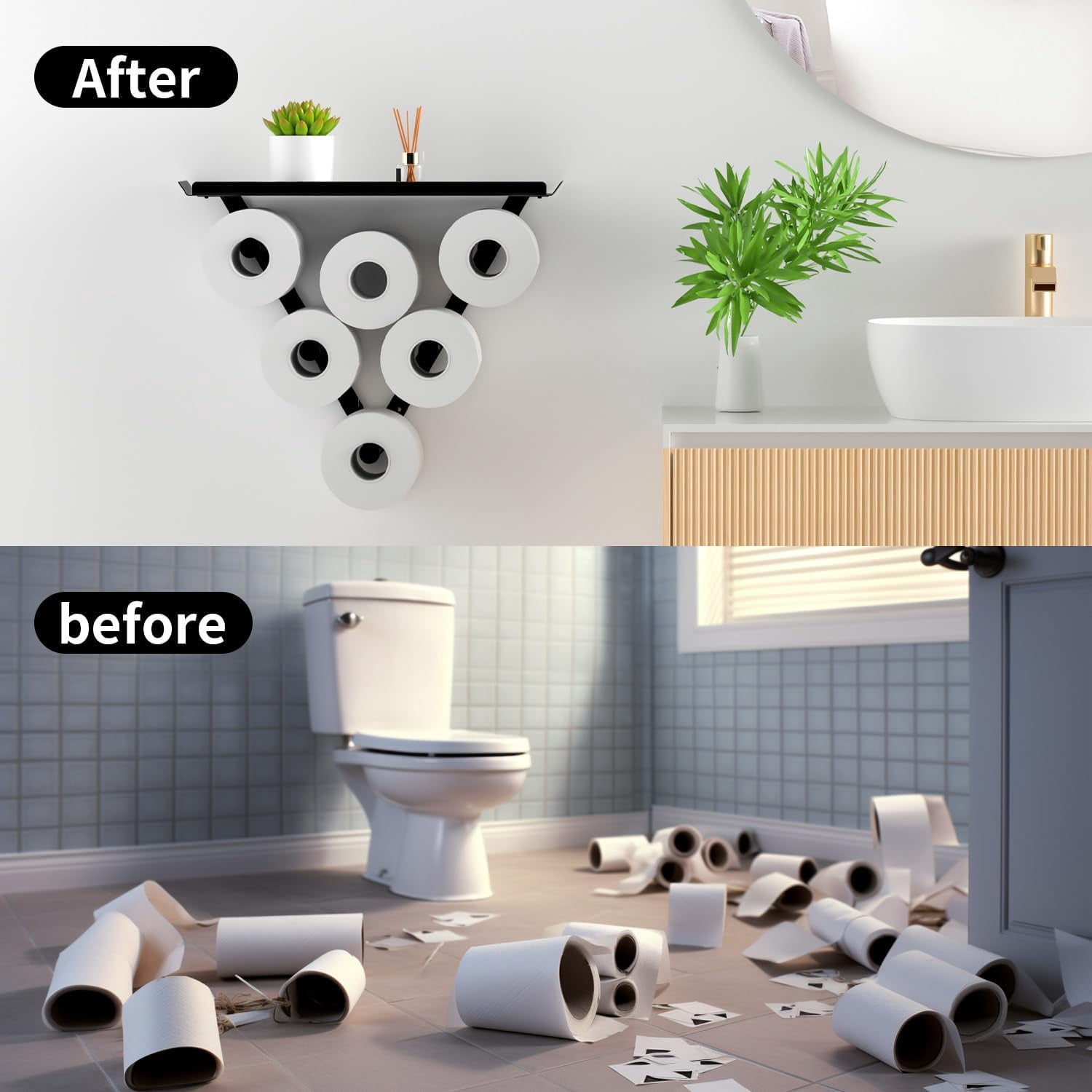 BOIVSHI Toilet Paper Holder,Wall Mount Toilet Paper Storage for Extra 12 Rolls, Metal Wall Art Sculpture Bathroom Decor Tissue Holder Shelf