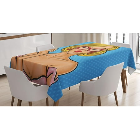 60' Round Dining Room Pin up Girl Tablecloth, A Portrait of a Blonde Lady with Red Lipstick Cat Eyeglasses and Round Earrings, Rectangular Table Cover for Dining Room Kitchen, 60 X 84 Inches, Multicolor, by Ambesonne ()