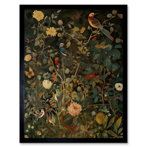 Audubon Style Birds in Spring Flower Field Modern Art Print Framed Poster Wall Decor 12x16 inch