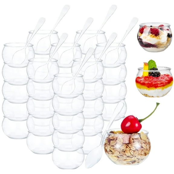 2oz Dessert Cups with Spoons, Clear Ice Cream Bowls,Bexikou 20 Pcs Clear Dessert Pots, Appetizer Serving Bowl for Dessert Pudding Yogurt Fruit Party