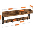 thumbnail image 3 of Coat Rack with Hooks, Wall Mount with Key and Mail Holder, 26 Inch Long Coat Hanger - Wood Entryway Shelf for Hanging Hat, Jacket, Backpack, Purse - Rustic Brown, 3 of 7