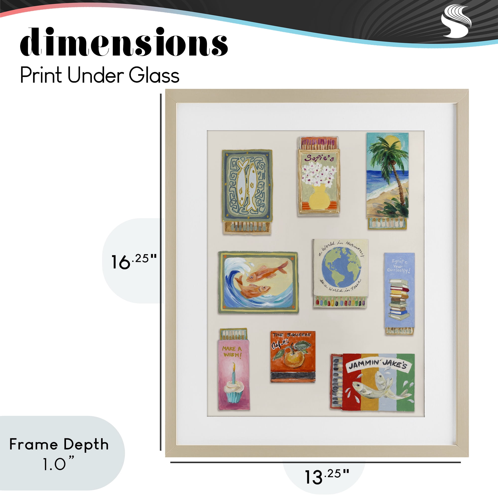 Stupell Industries World Matchbox Collection Birch Framed Print Under Glass, design by Lanie Loreth