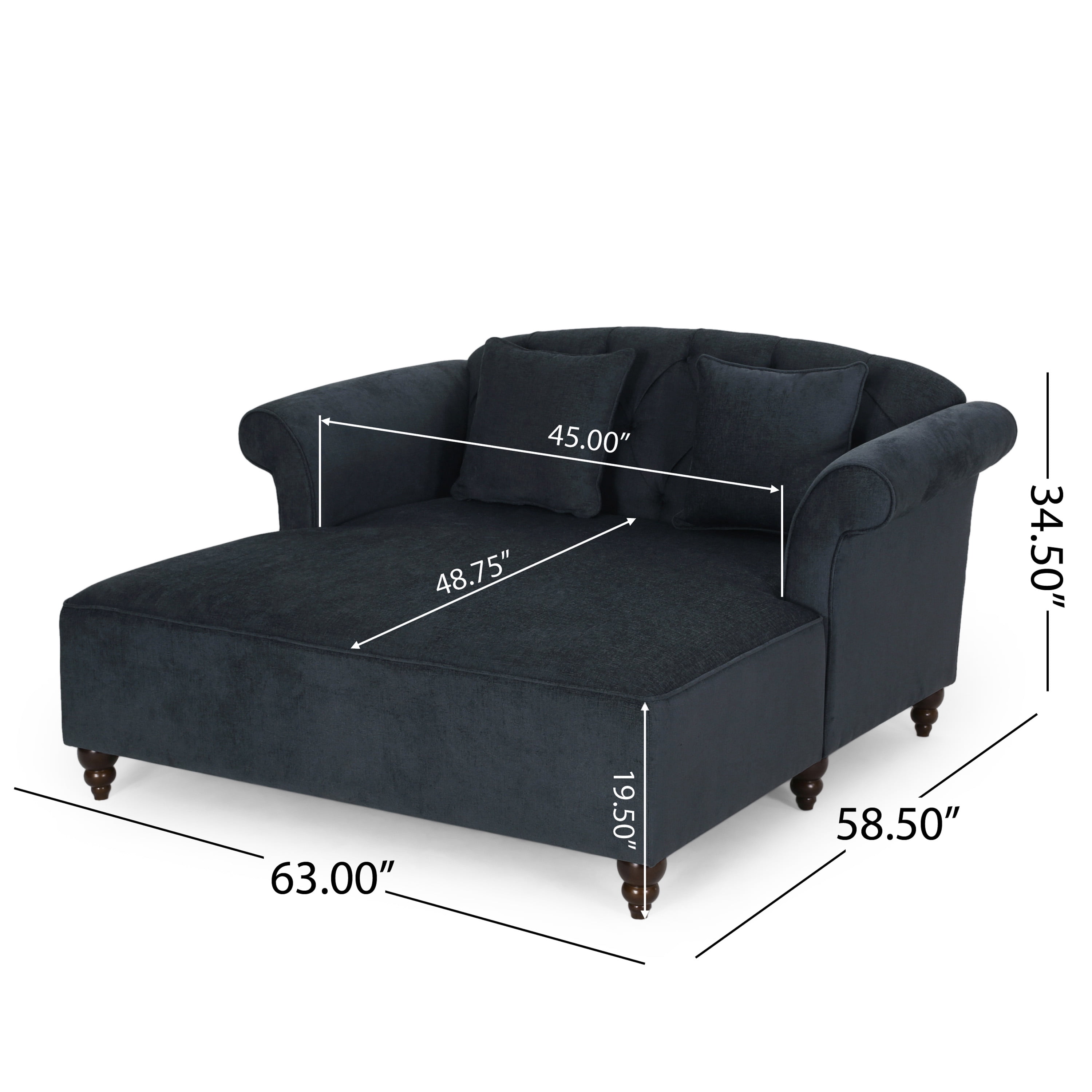Noble House Ackland Indoor Fabric Tufted Chaise Lounge, Charcoal