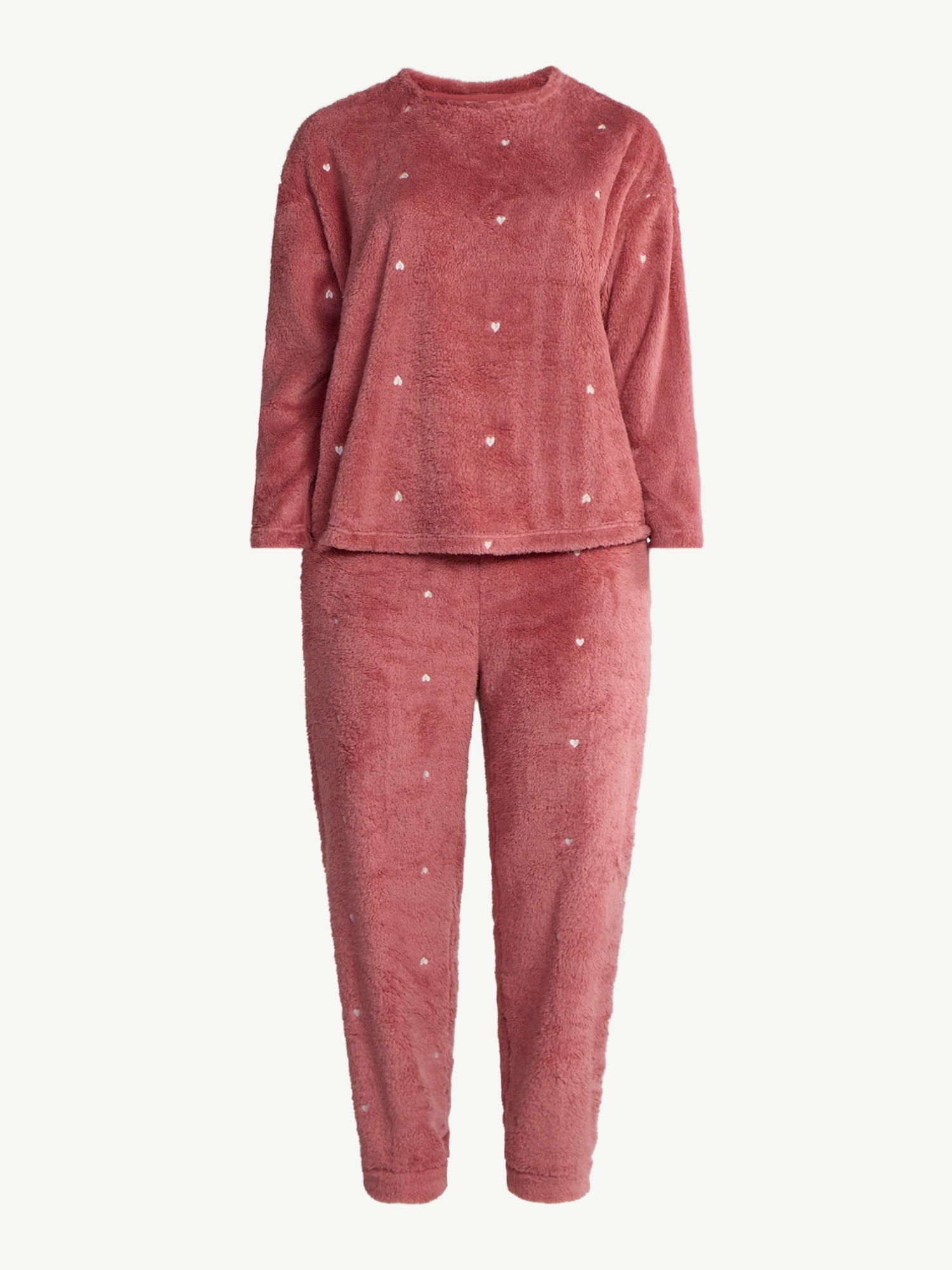 Joyspun Women's Plush Long Sleeve Top and Pants Pajama Set, 2-Piece, Size XS-3X