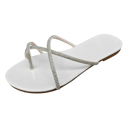 

Youmylove Women Fashion Flat Pointed Head With Drill Fine Simple Classic Open Toe Flat Heel Non-Slip Slippers Summer Comfy Beach Outdoor Walking Footwear