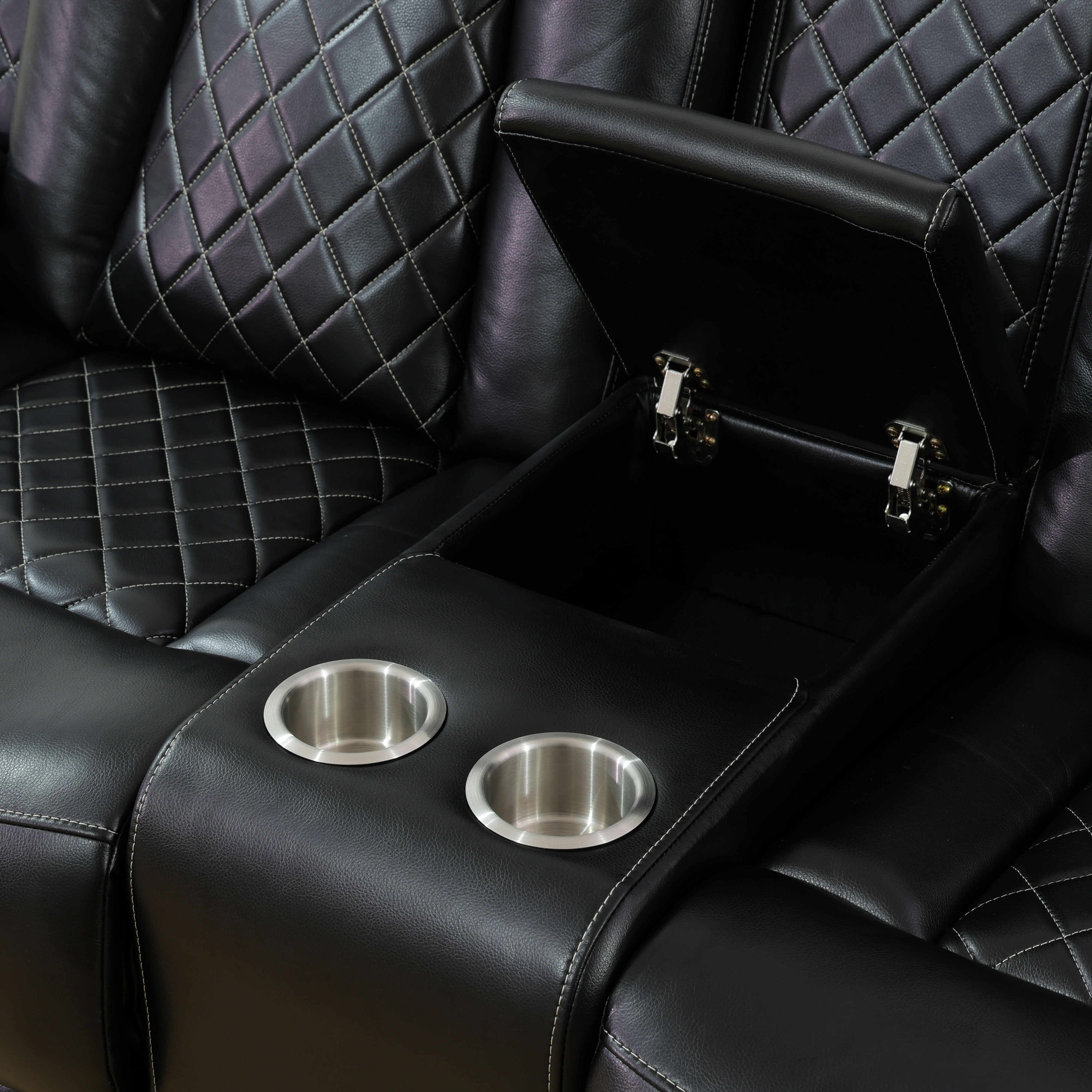 MAYEERTY Intelligent 2-Seater Leather Recliner Loveseat Sofa with Cup Holder & USB Charging for Living Room Home Theater