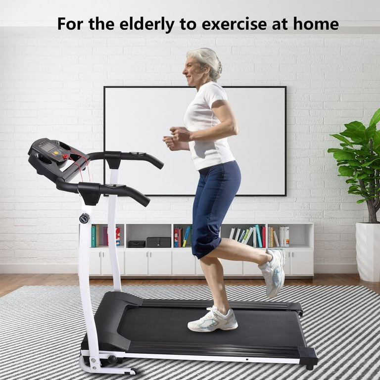 Yescom Folding Electric Treadmill Portable Running Walking Treadmill with LCD Display Easy Assembly for Home Exercise White