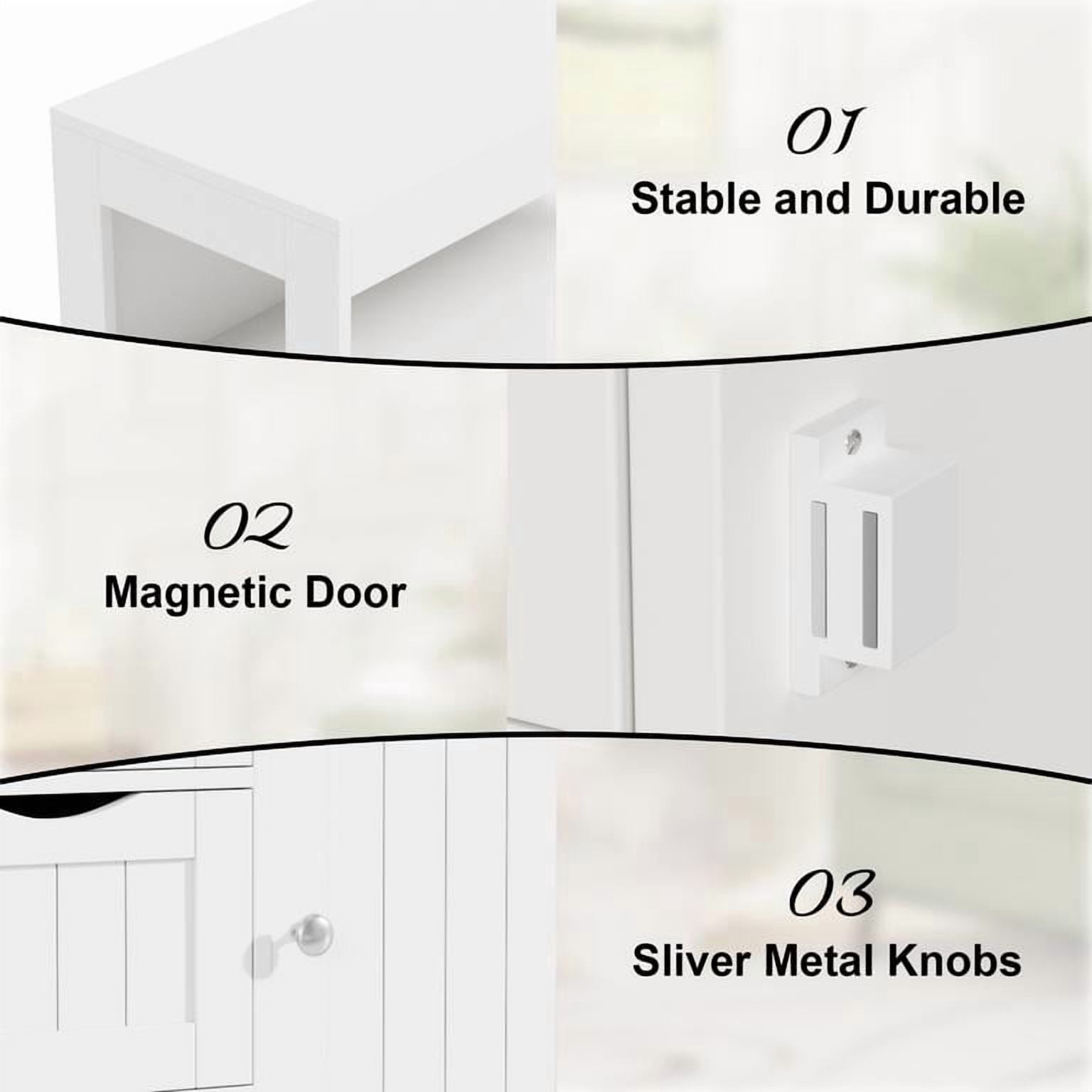Lacoo Bathroom Cabinet Wooden Storage Organizer with 1 Door, 3 Drawers & Adjustable Shelf Storage Cabinet for Kitchen Living Room Bathroom, White