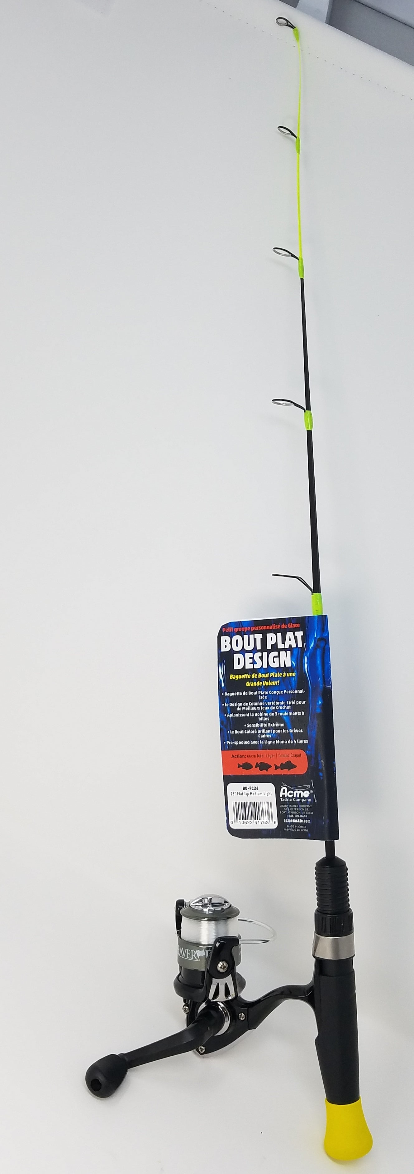 Beaver Dam BD-FC26 Fiberglass Ice Fishing Flat Tip Rod & Reel Combo, 26"