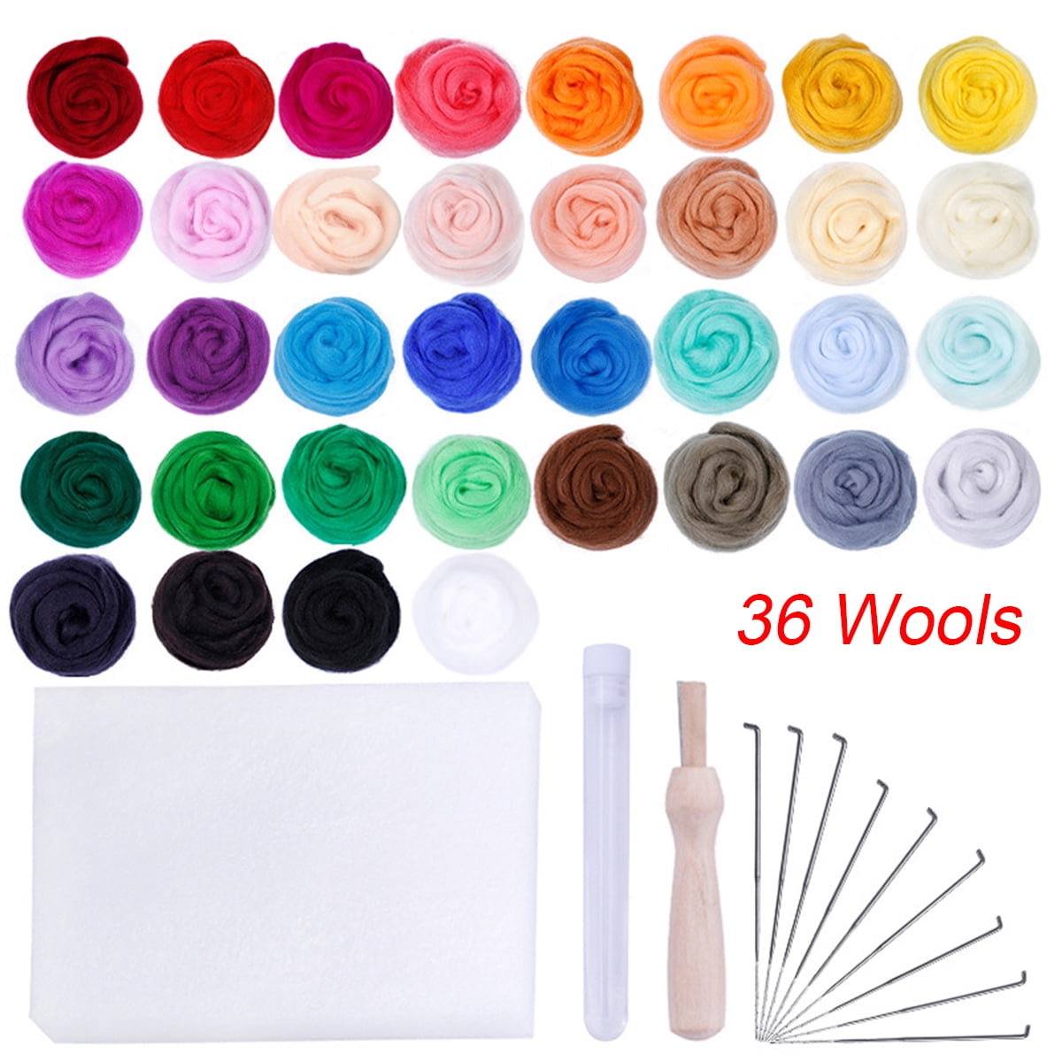 36/40 Colors DIY Wool Felt Kit Set Handle Wool Felting Tools Handmade