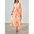 thumbnail image 3 of Vestido Midi Floral PRETTYGARDEN Rojo con Escote en V y Manga Larga Talla S, 3 of 6